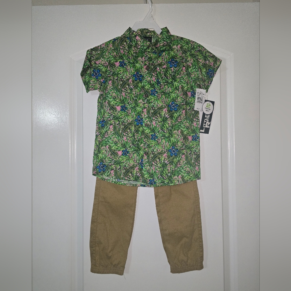Floral Green and Tan Outfit